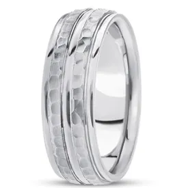 14K Gold Mens Fancy Hammered Wedding Band (7mm)