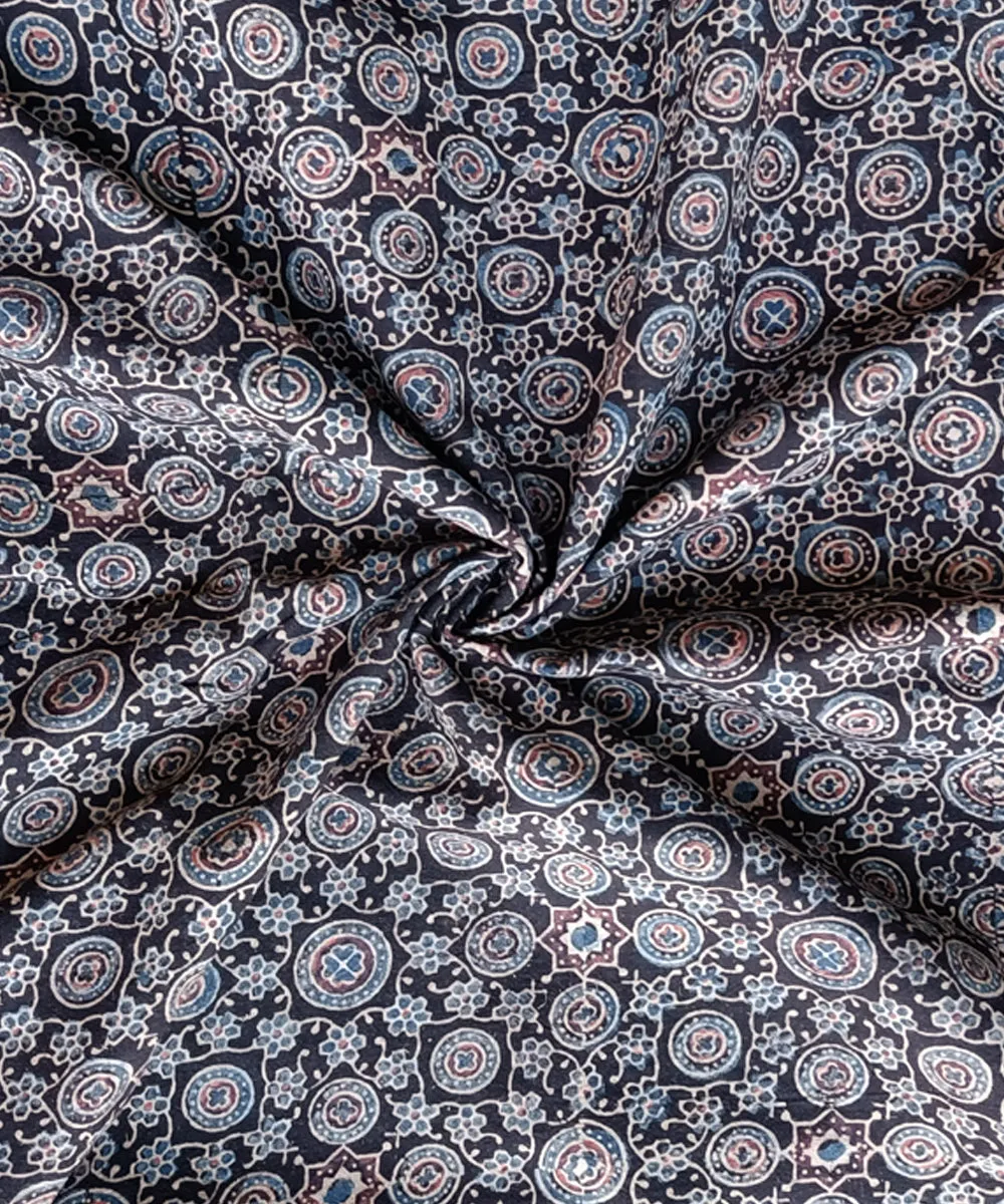 2.5m Black blue ajrakh print hand spun hand woven cotton kurta fabric