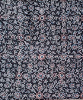 2.5m Black blue ajrakh print hand spun hand woven cotton kurta fabric