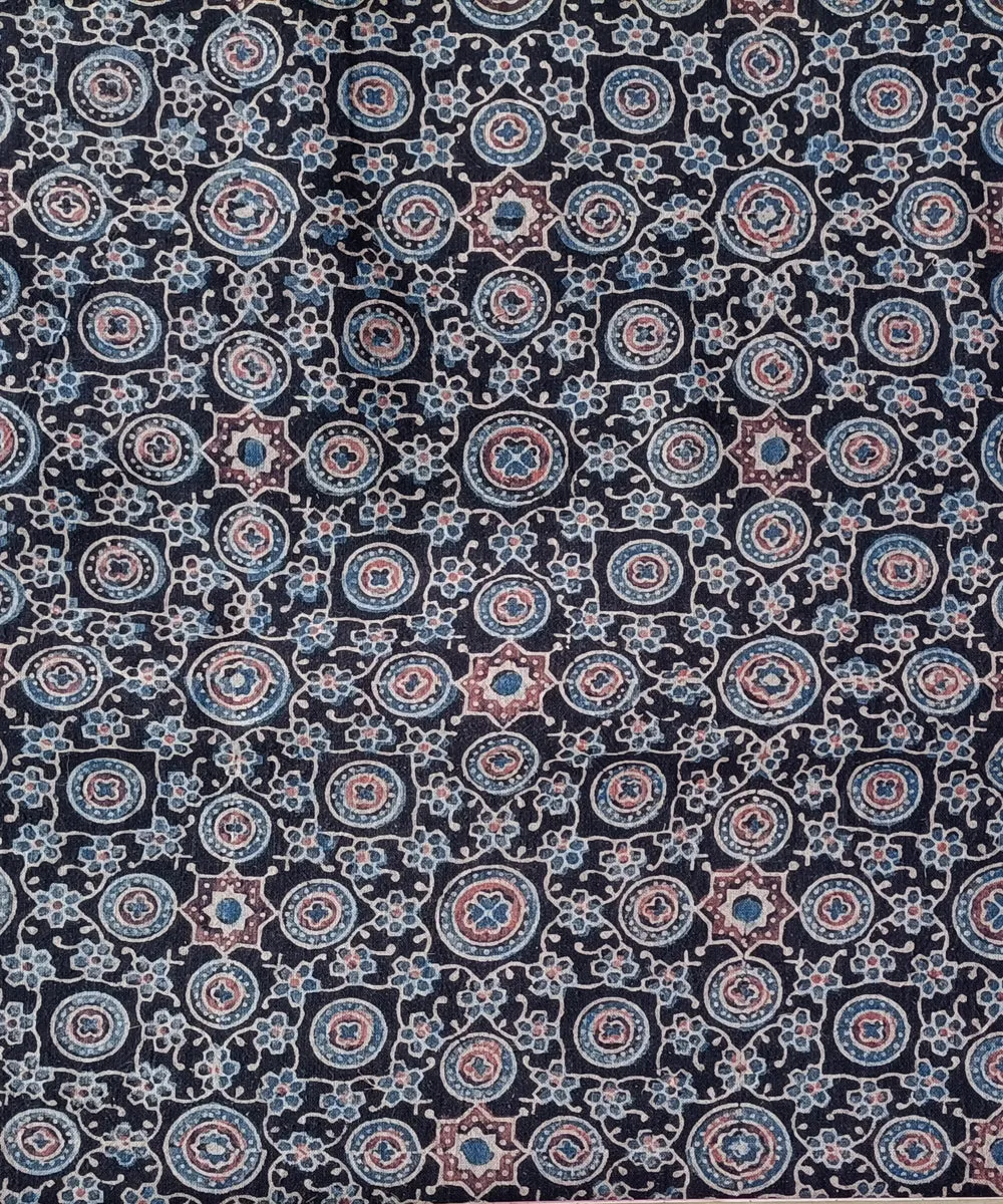 2.5m Black blue ajrakh print hand spun hand woven cotton kurta fabric