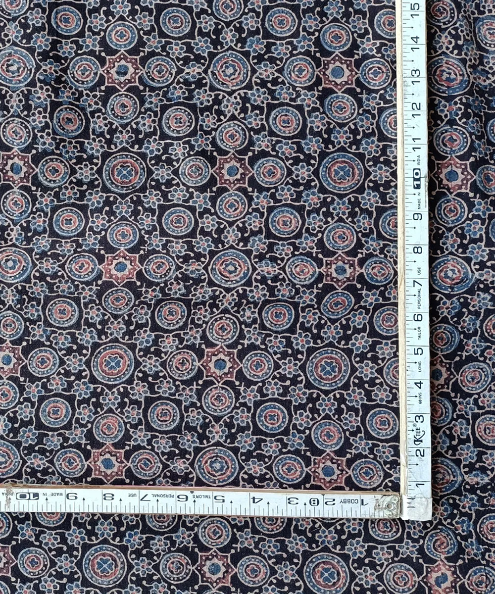 2.5m Black blue ajrakh print hand spun hand woven cotton kurta fabric