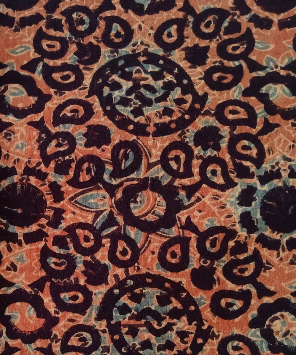 2.5m Black orange handspun hand woven cotton ajrakh kurta material