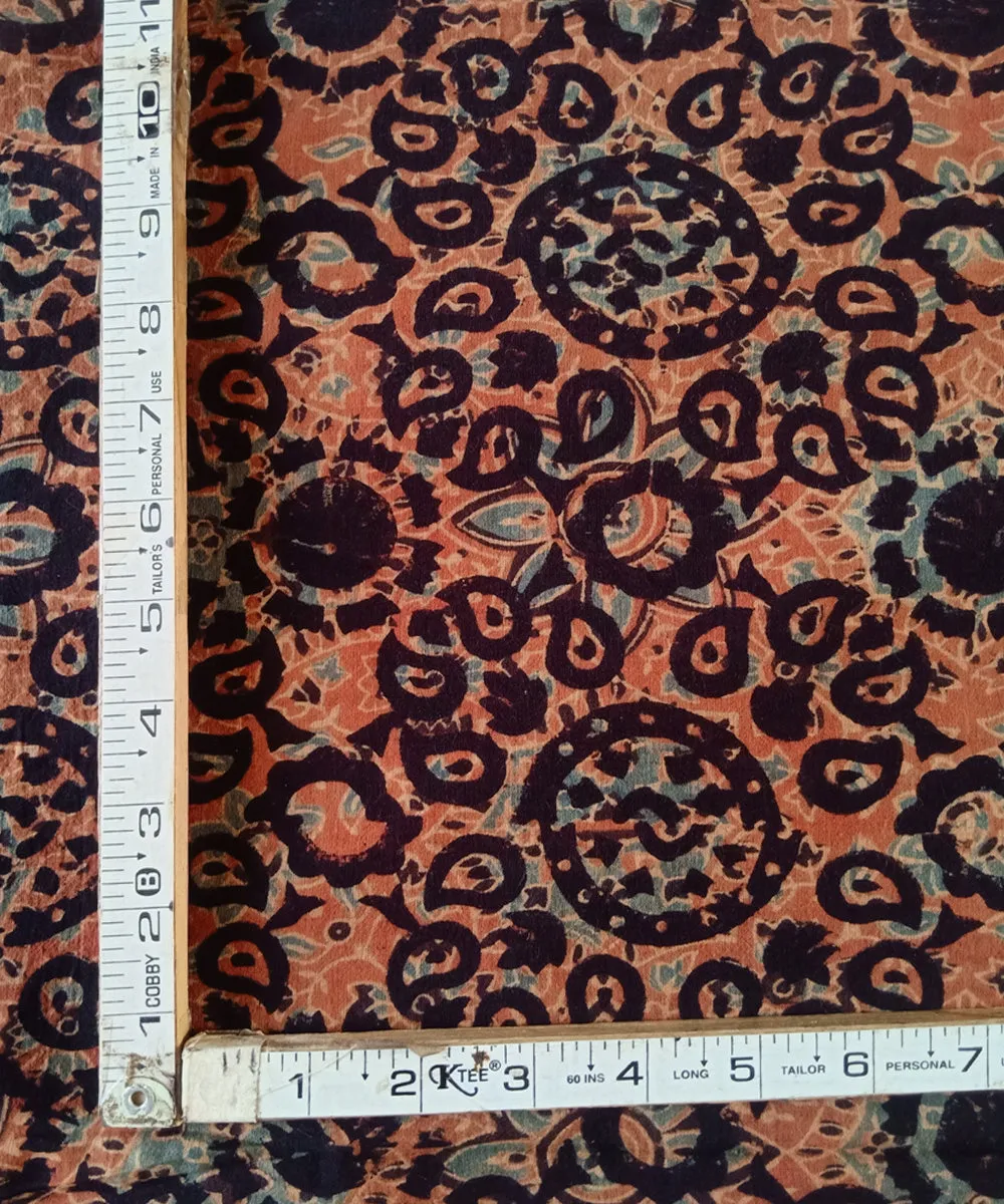 2.5m Black orange handspun hand woven cotton ajrakh kurta material