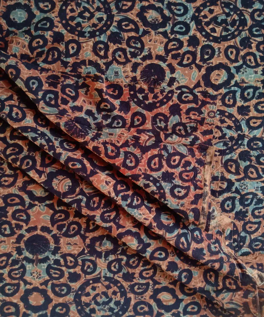 2.5m Black orange handspun hand woven cotton ajrakh kurta material