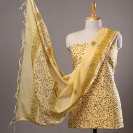 3pc Sanganeri Block Printed Cotton Suit Material with Chanderi Silk Dupatta 17