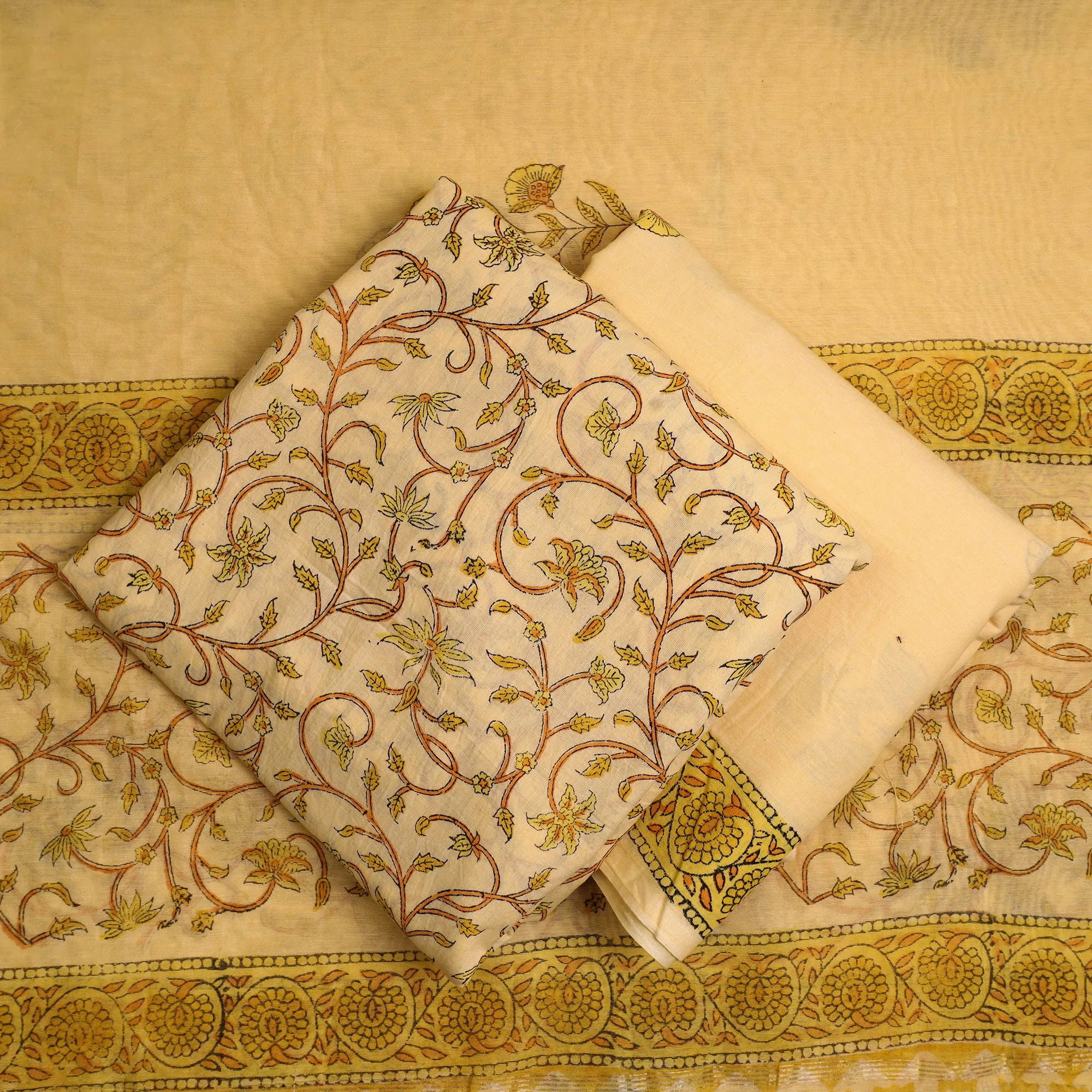 3pc Sanganeri Block Printed Cotton Suit Material with Chanderi Silk Dupatta 17
