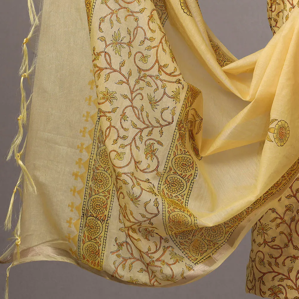 3pc Sanganeri Block Printed Cotton Suit Material with Chanderi Silk Dupatta 17