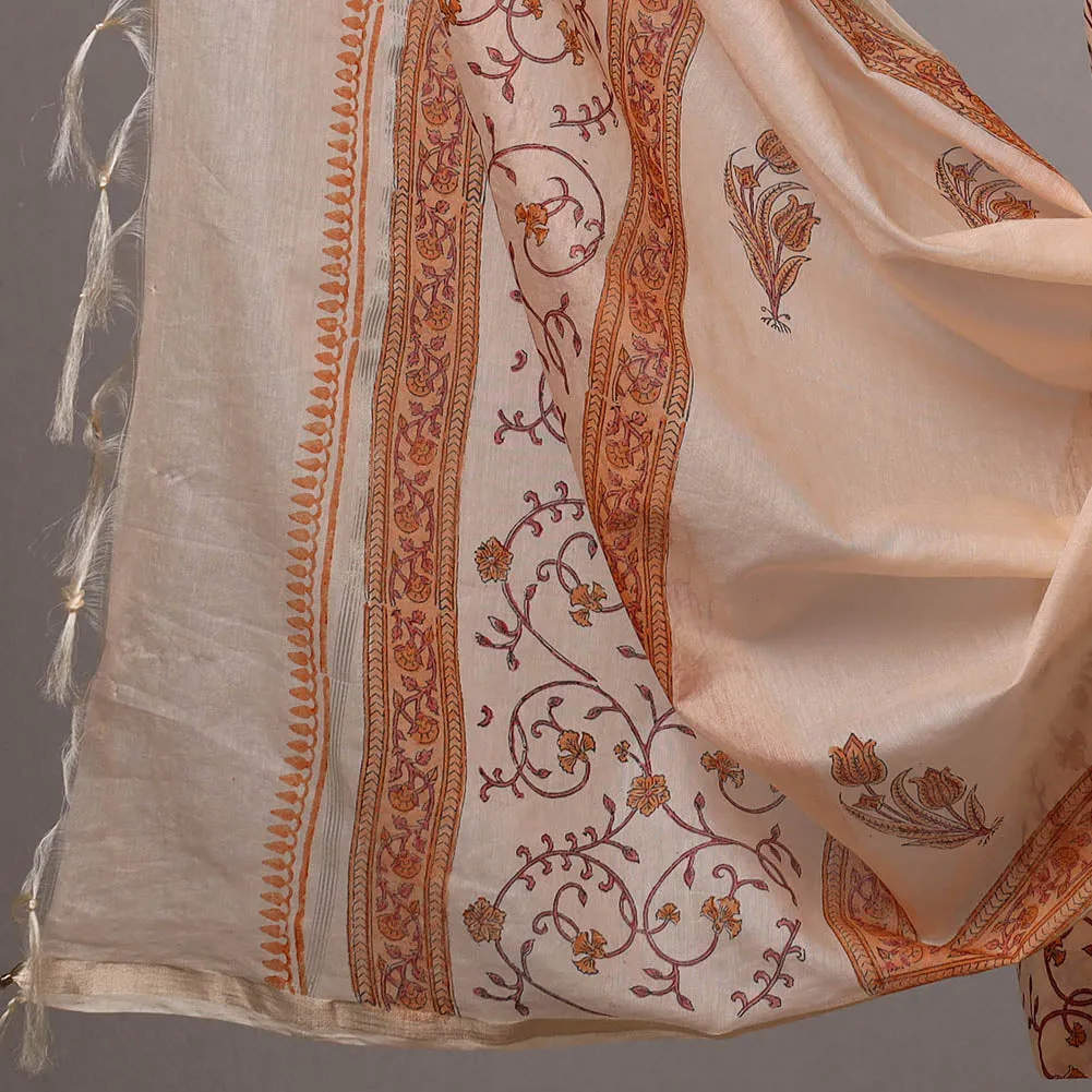 3pc Sanganeri Block Printed Cotton Suit Material with Chanderi Silk Dupatta 19