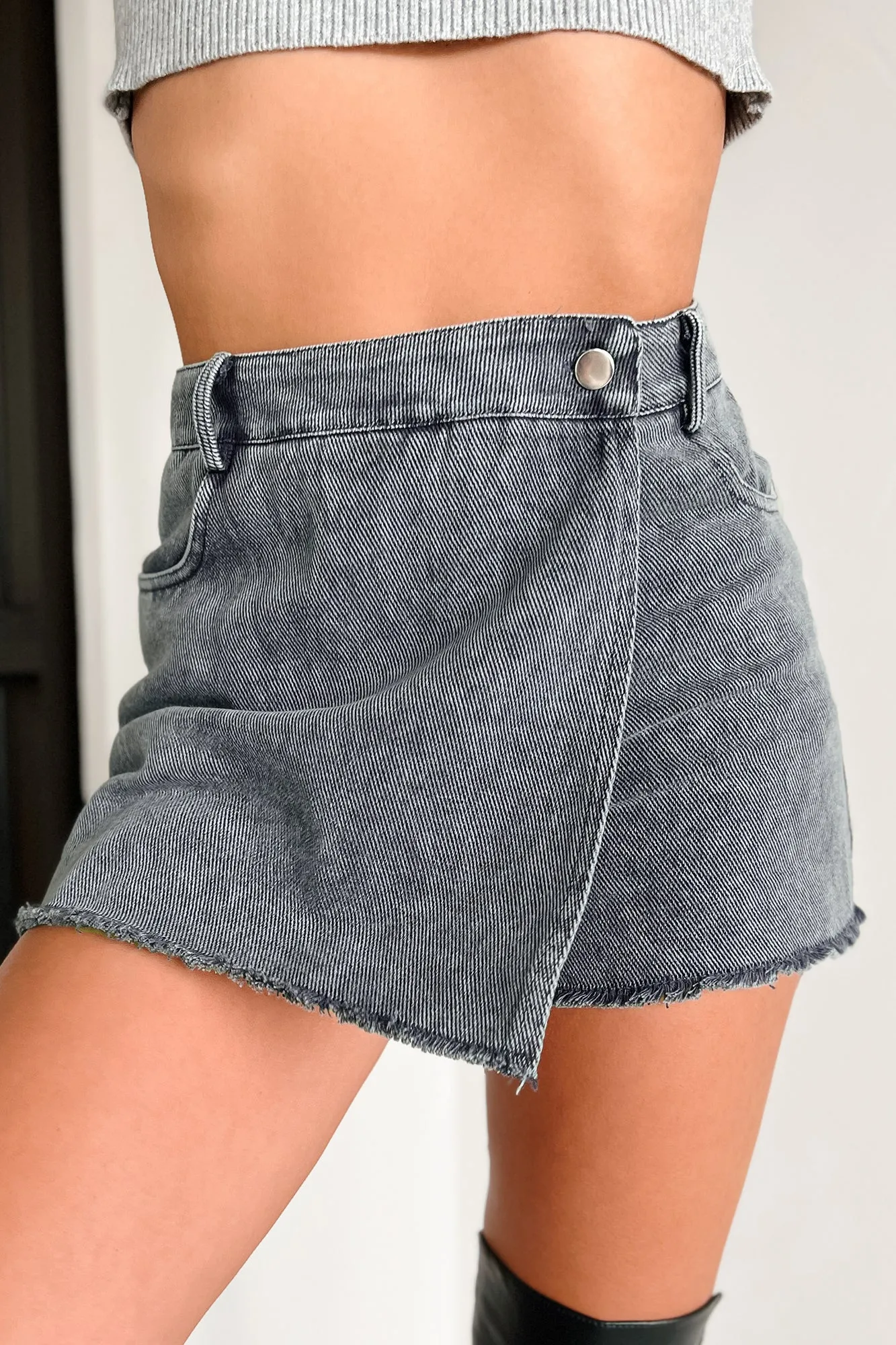 Acting Out Denim Wrap Skort (Navy)