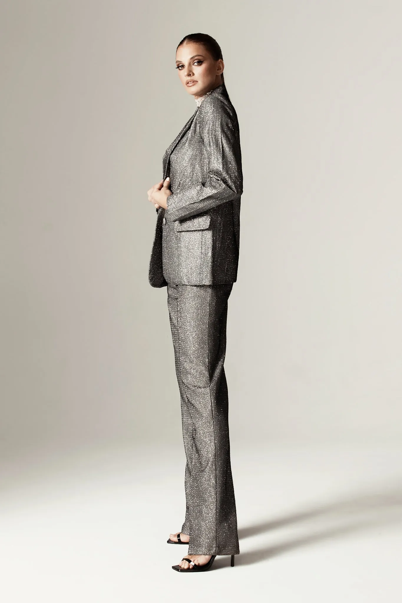 Adrian Titanium Foiled Blazer (Metallic Charcoal)
