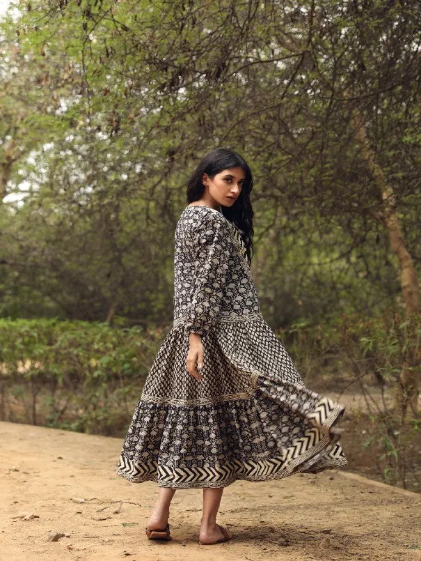 Ahana Black Block Printed Dress