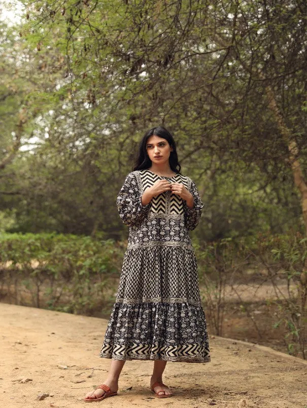 Ahana Black Block Printed Dress