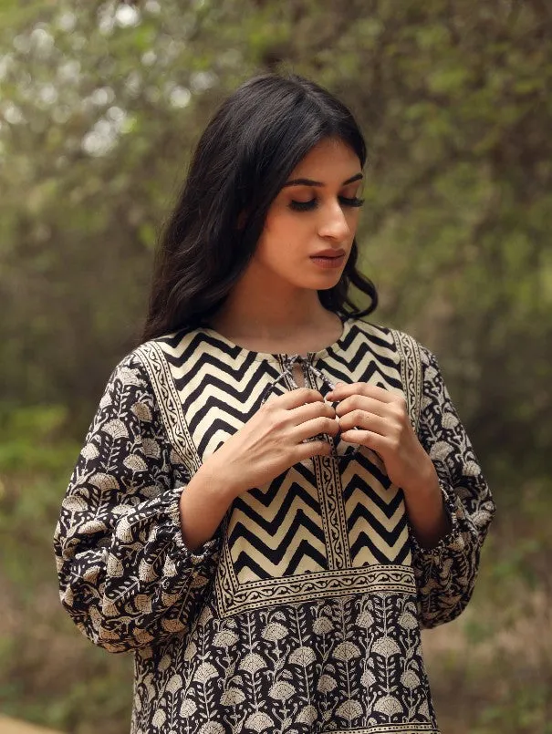 Ahana Black Block Printed Dress