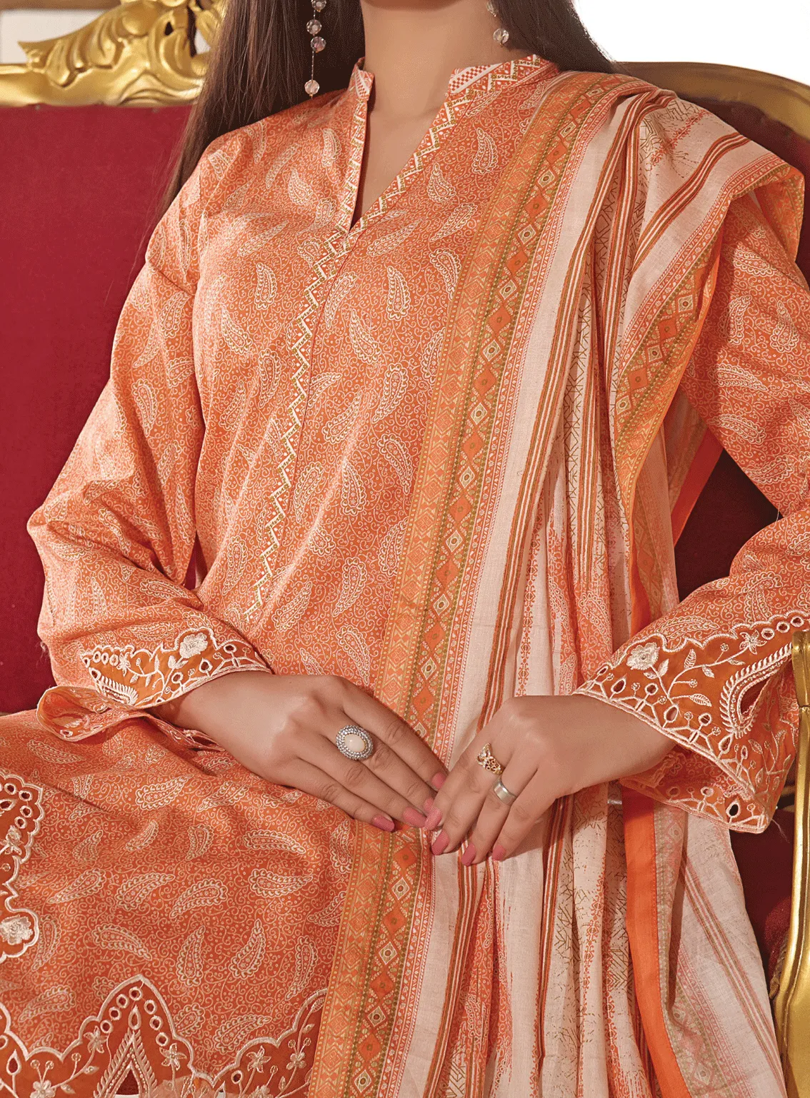 Aiza & Momina By VS Textile Embroidered Cotton Unstitched 3 Piece Suit - VS23AMM 19