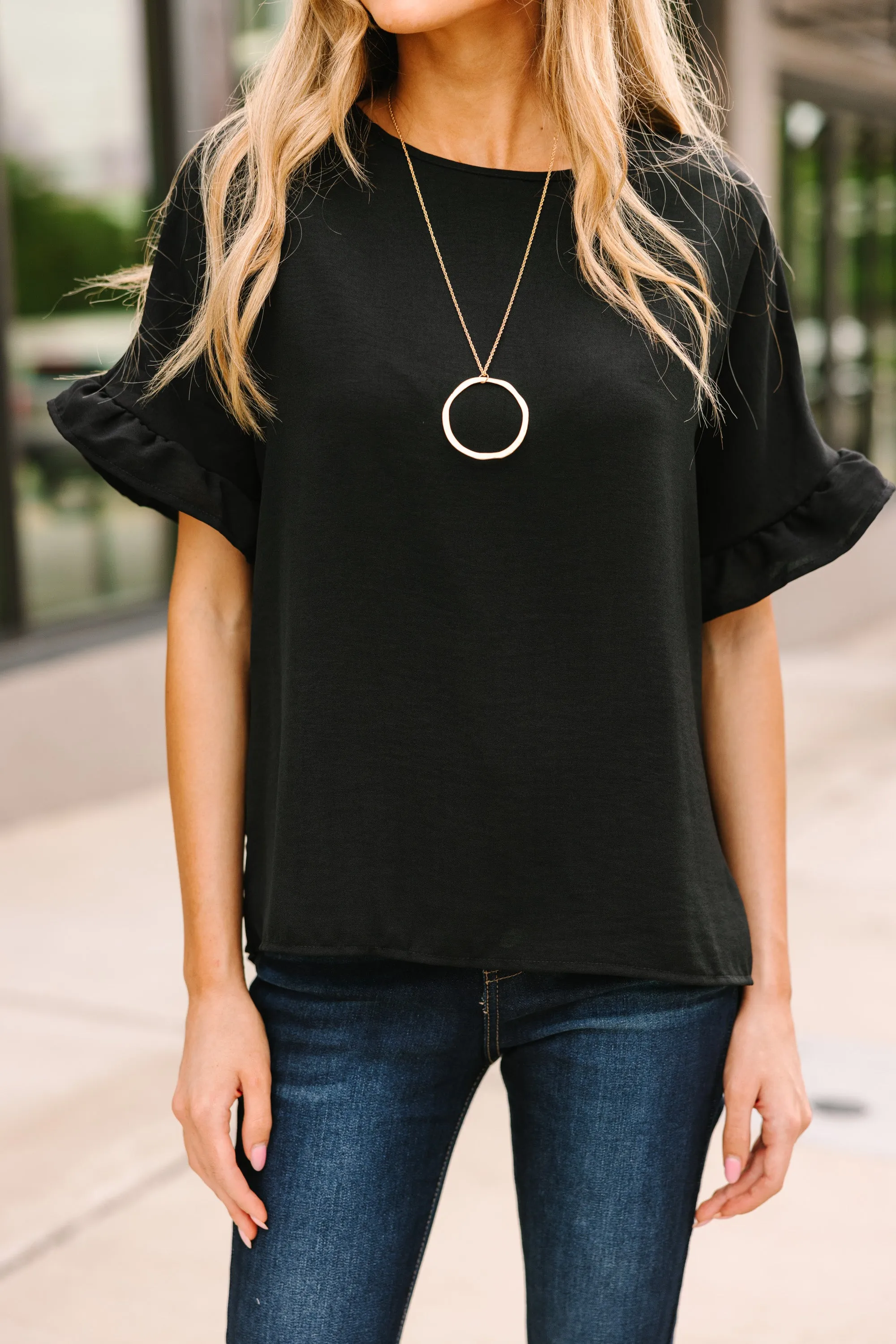 All I Ask Black Ruffled Top