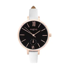 Amalfi Petite Vegan Leather Watch Rose Gold, Black & White