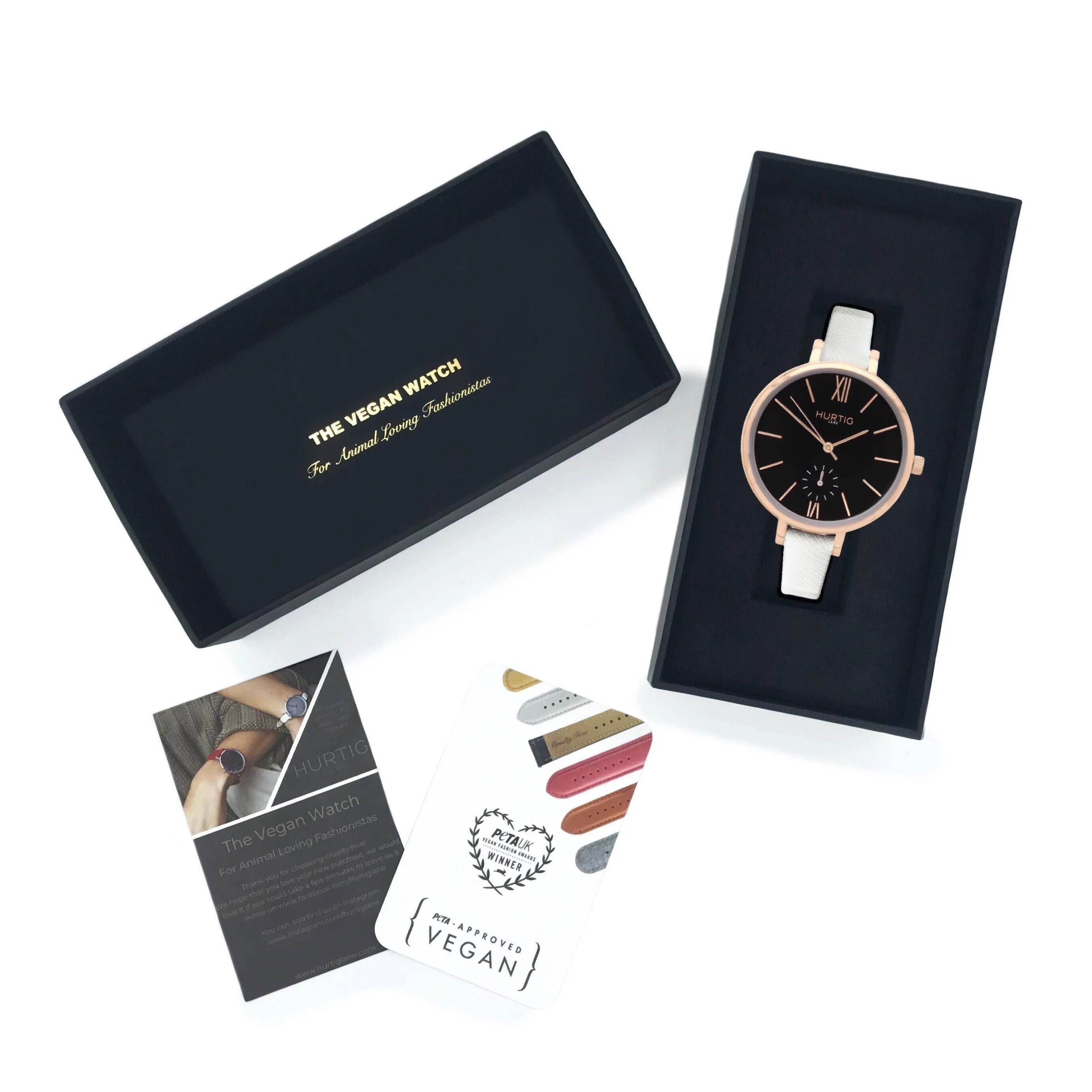 Amalfi Petite Vegan Leather Watch Rose Gold, Black & White