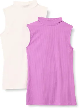 Amazon Essentials Women's Mock-Neck Slim-Fit Rib-Knit Sleeveless Top, Pack of 2
