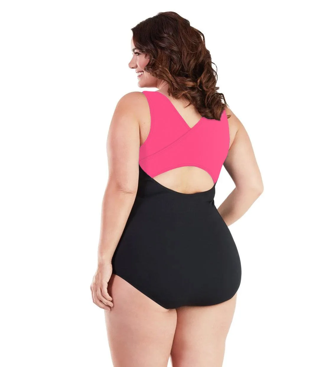 AquaSport Crossback One Piece Swimsuit Pink Black - FINAL SALE
