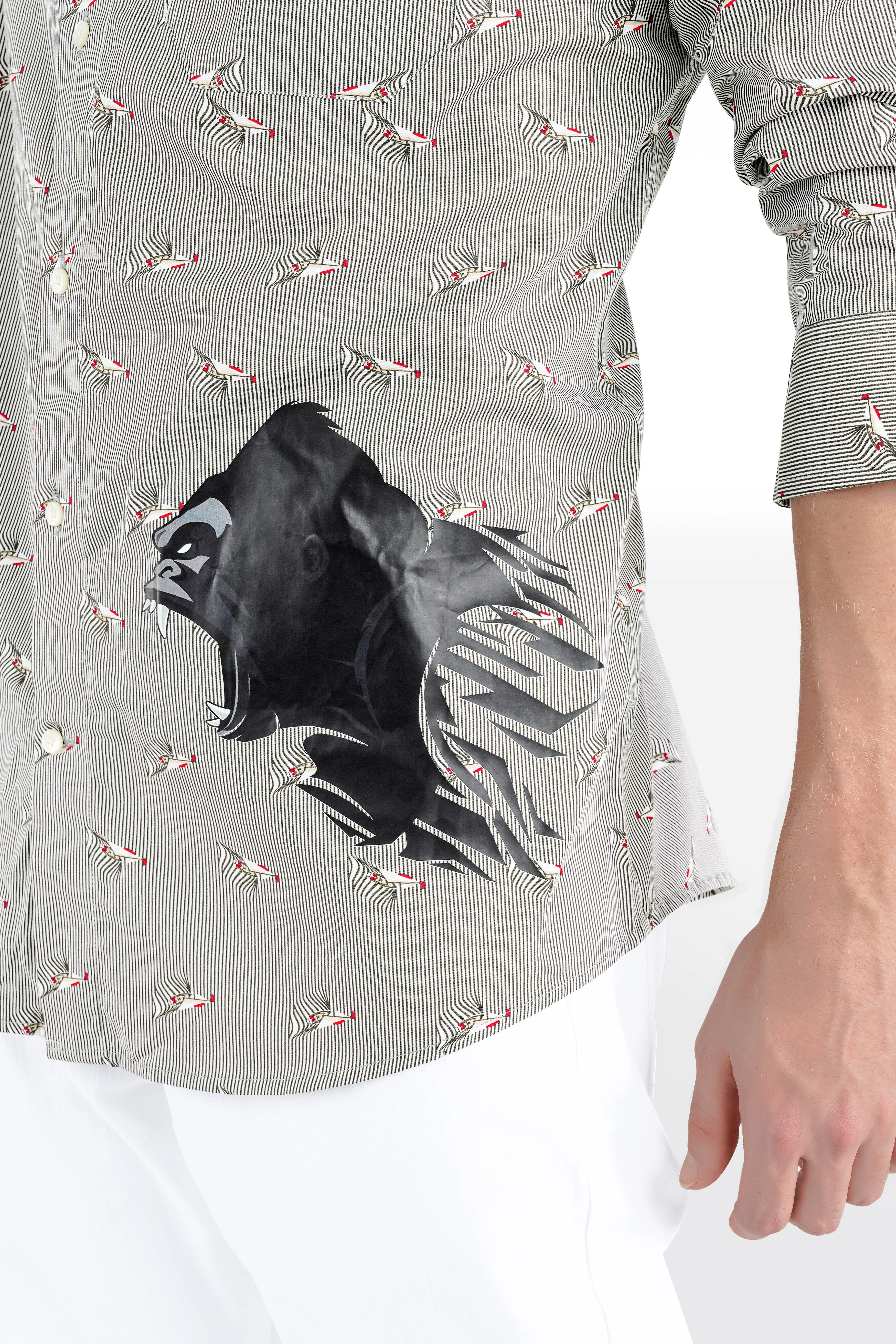 Ash Gray Gorilla Printed Premium Cotton Designer Shirt