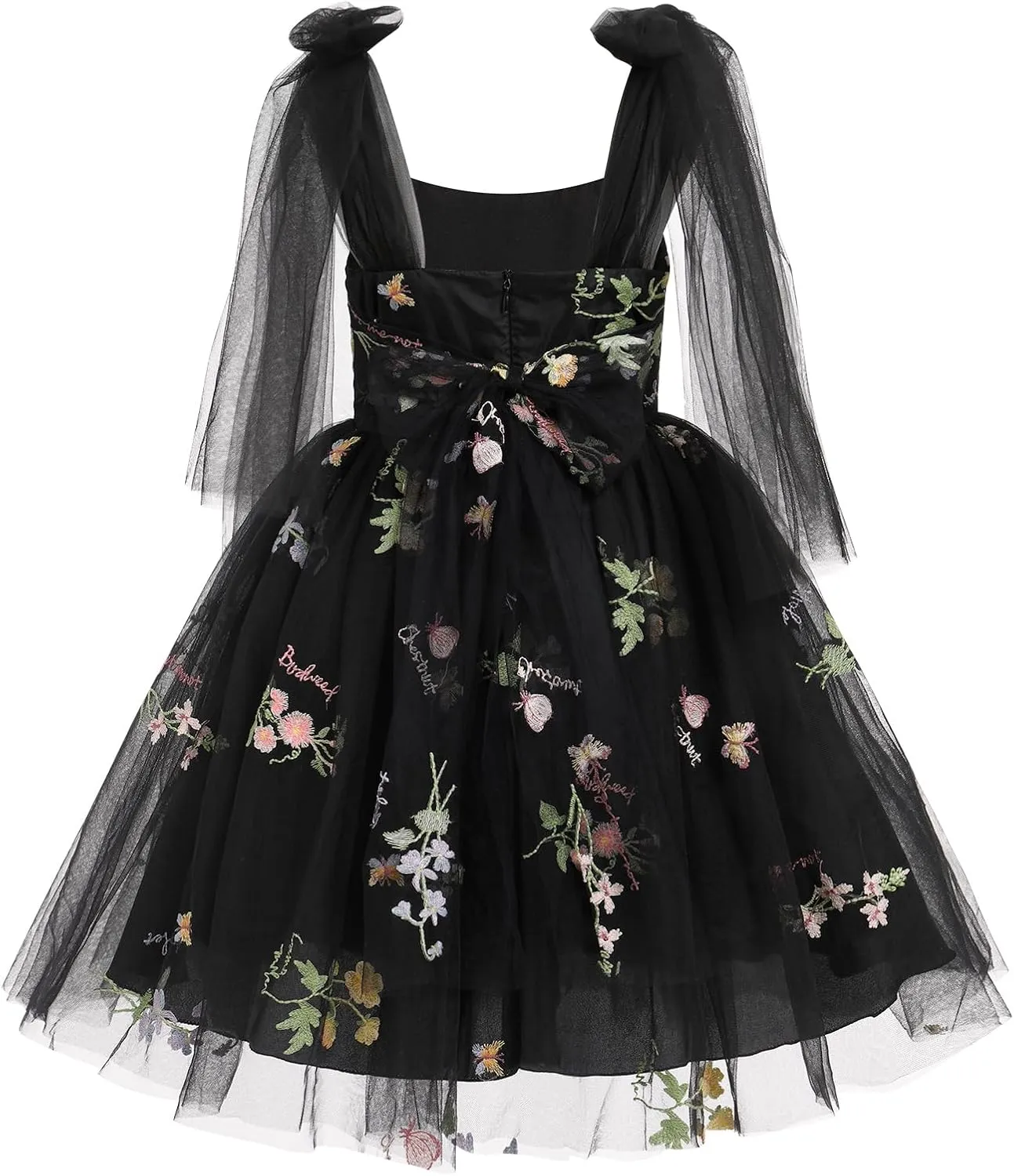 Baby Girls Birthday Party Dress Sleeveless Bowknot Spaghetti Straps Floral Embroidered Tulle Tutu Baby Flower Girl Dress