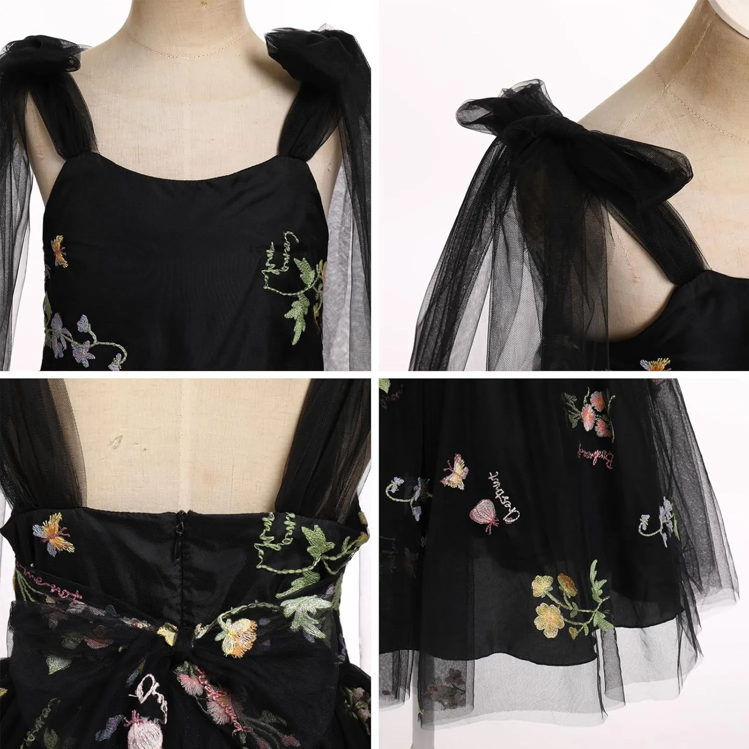 Baby Girls Birthday Party Dress Sleeveless Bowknot Spaghetti Straps Floral Embroidered Tulle Tutu Baby Flower Girl Dress