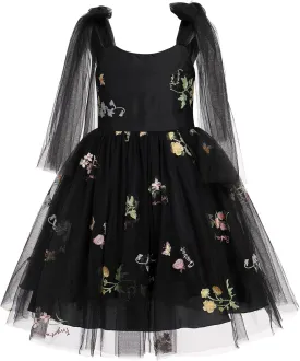 Baby Girls Birthday Party Dress Sleeveless Bowknot Spaghetti Straps Floral Embroidered Tulle Tutu Baby Flower Girl Dress