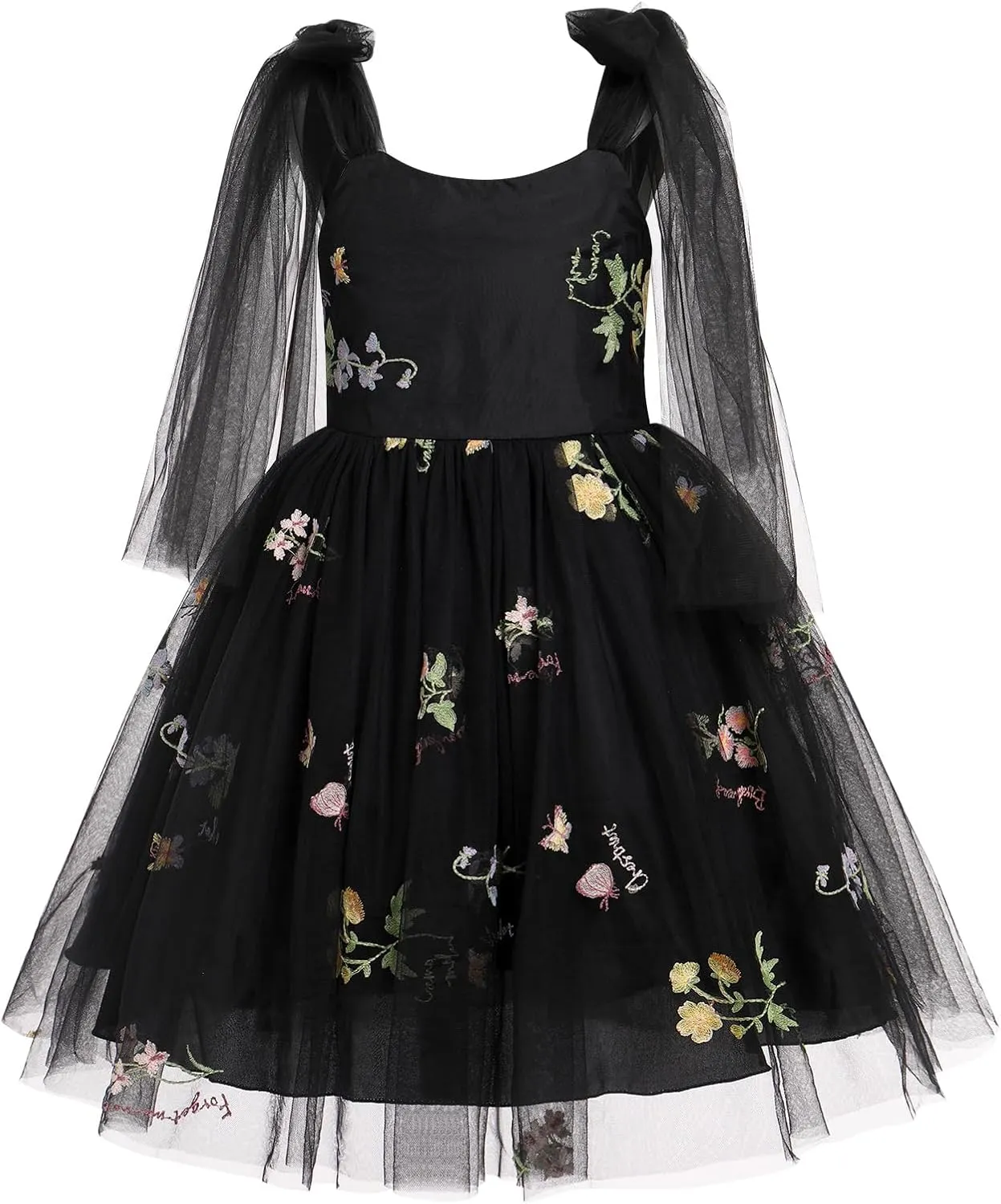 Baby Girls Birthday Party Dress Sleeveless Bowknot Spaghetti Straps Floral Embroidered Tulle Tutu Baby Flower Girl Dress