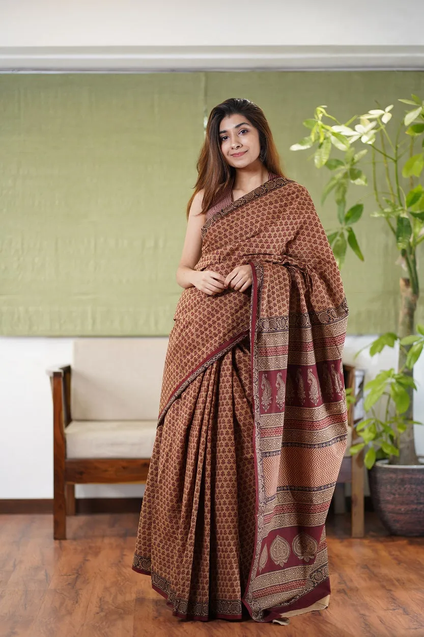 Bagh Hand Block Printed Cotton Saree