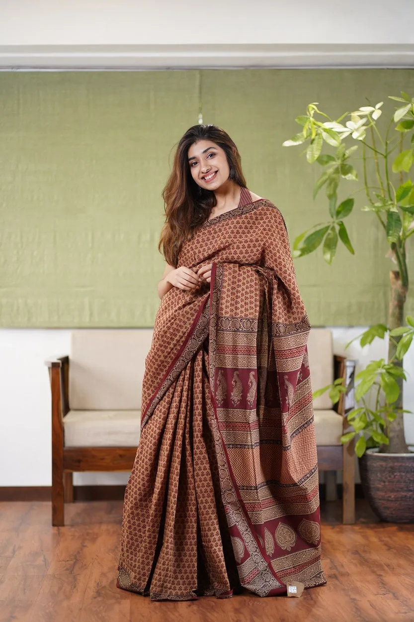 Bagh Hand Block Printed Cotton Saree