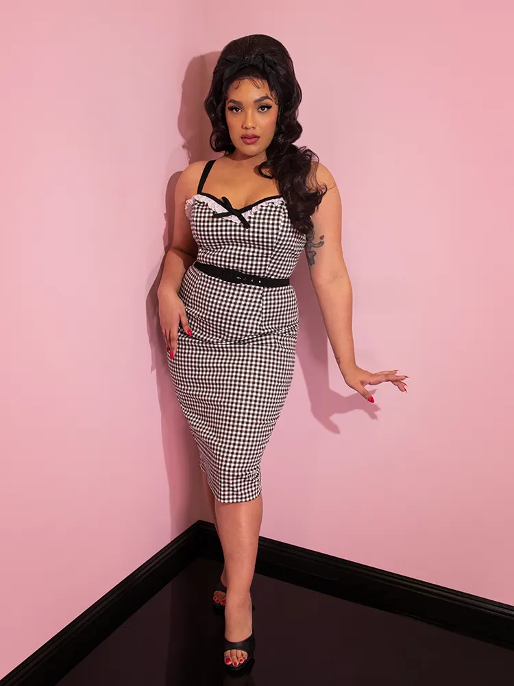 Bardot Beauty Wiggle Dress in Black Gingham - Vixen by Micheline Pitt
