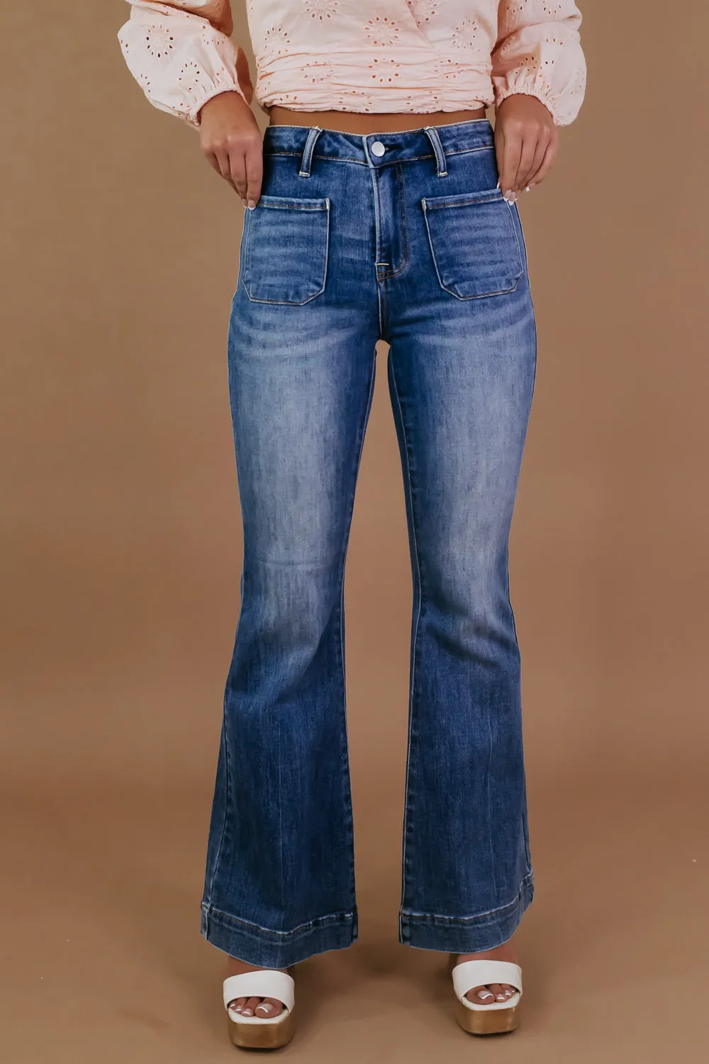 Beau Bell Bottom Trouser, Medium Wash RISEN