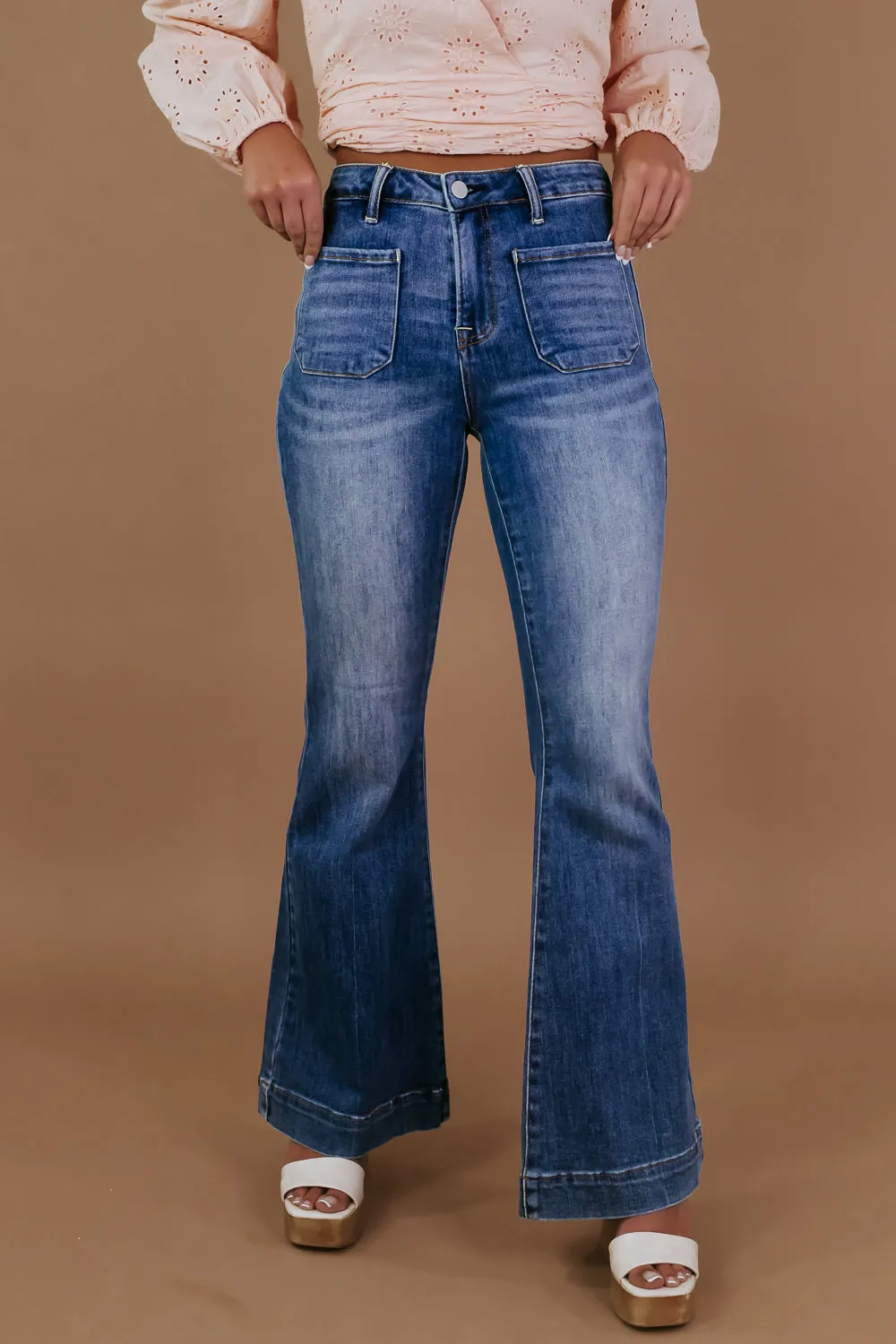 Beau Bell Bottom Trouser, Medium Wash RISEN