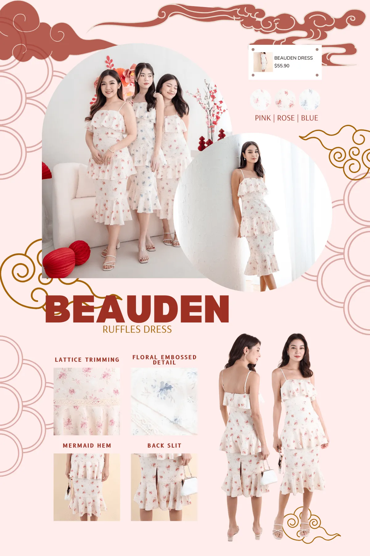 BEAUDEN RUFFLES DRESS IN ROSE