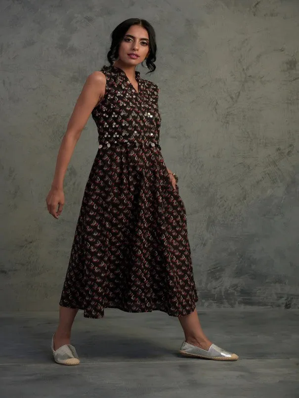 Black Block Printed Cotton Jacket Dress