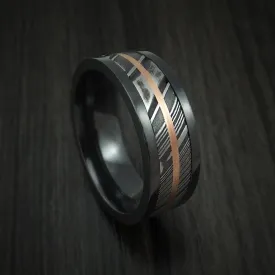 Black Titanium and Kuro Damascus Steel Band 14K Rose Gold Center Custom Made Men's Ring