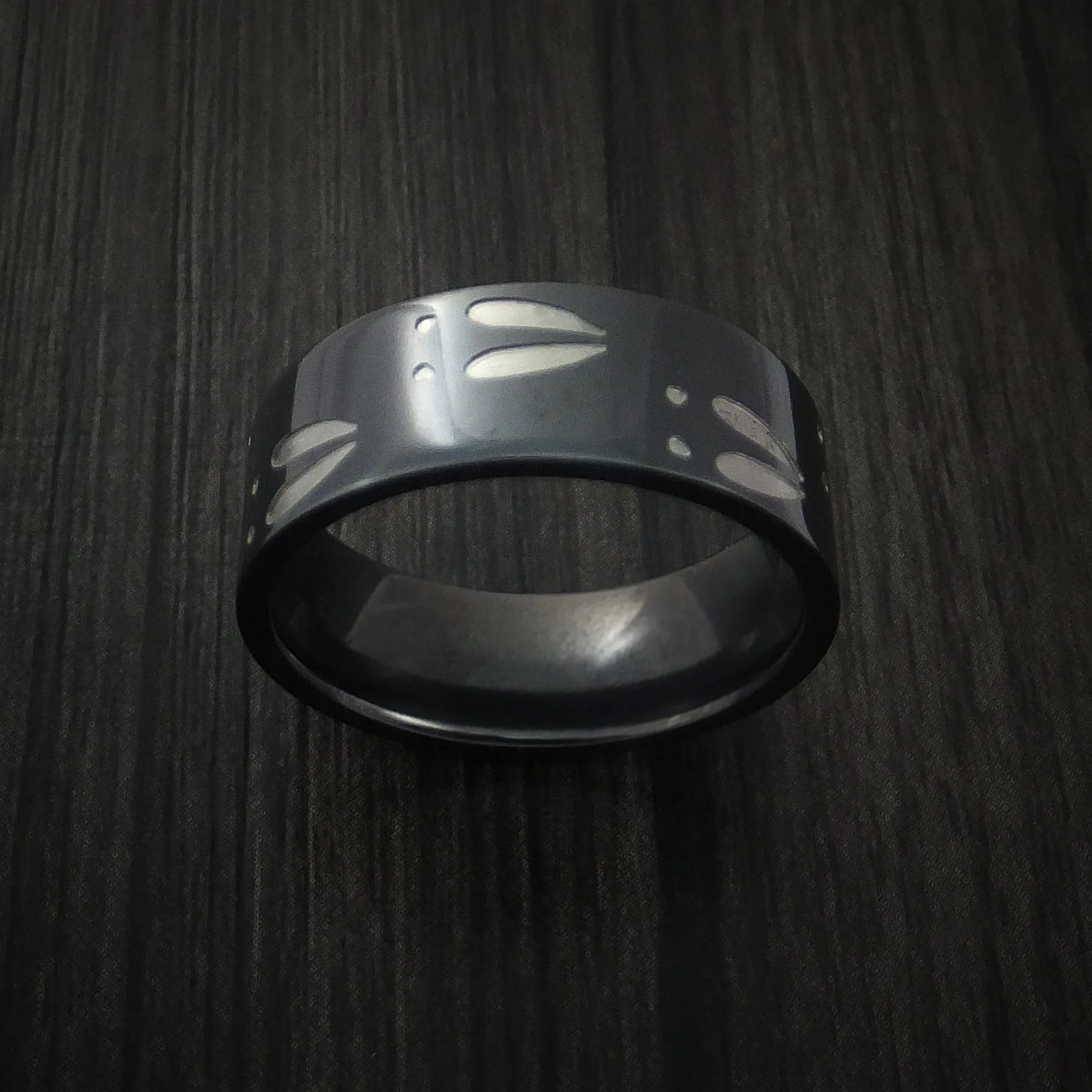 Black Titanium Deer Track Men's Ring Custom Made Hunter Band