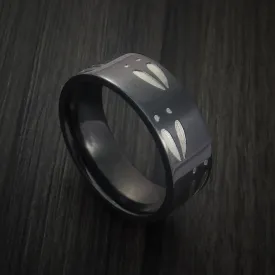 Black Titanium Deer Track Men's Ring Custom Made Hunter Band