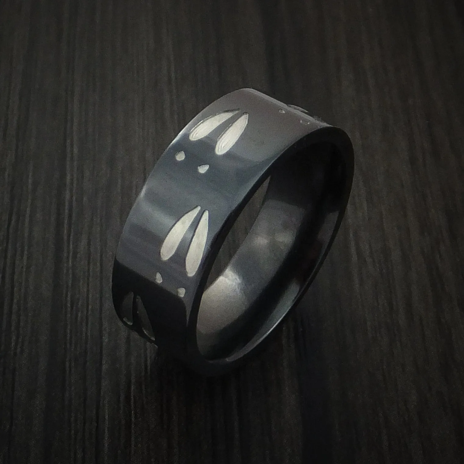 Black Titanium Deer Track Men's Ring Custom Made Hunter Band