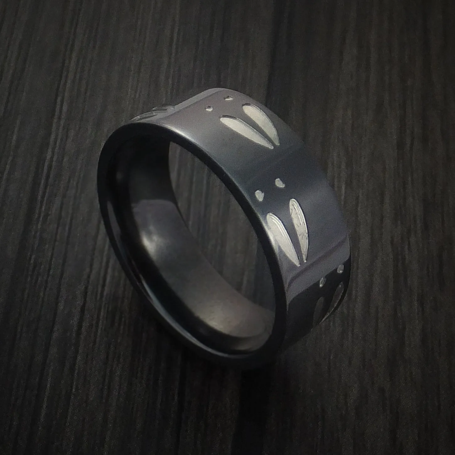 Black Titanium Deer Track Men's Ring Custom Made Hunter Band