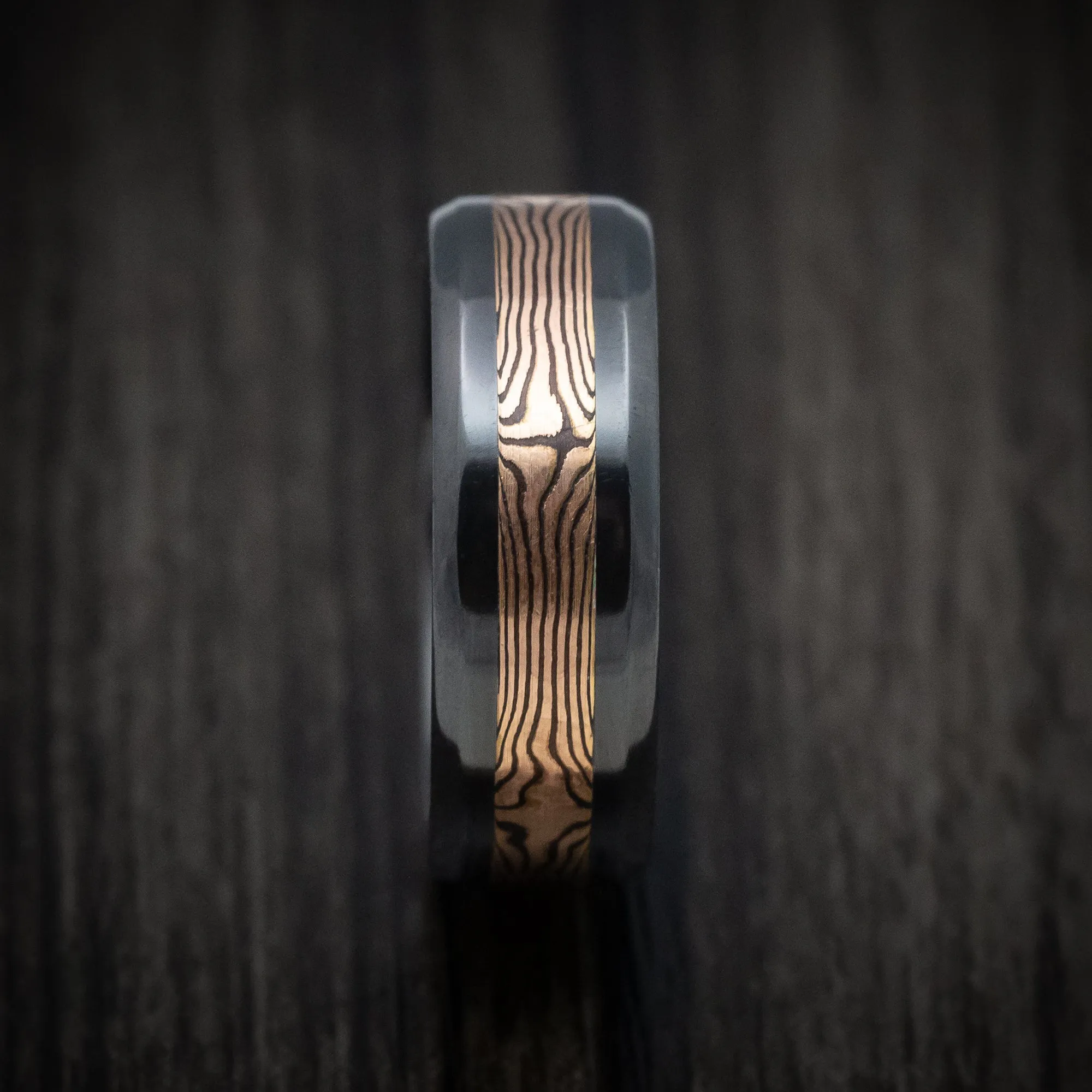 Black Titanium Men's Ring with Mokume Gane Inlay Custom Made Band