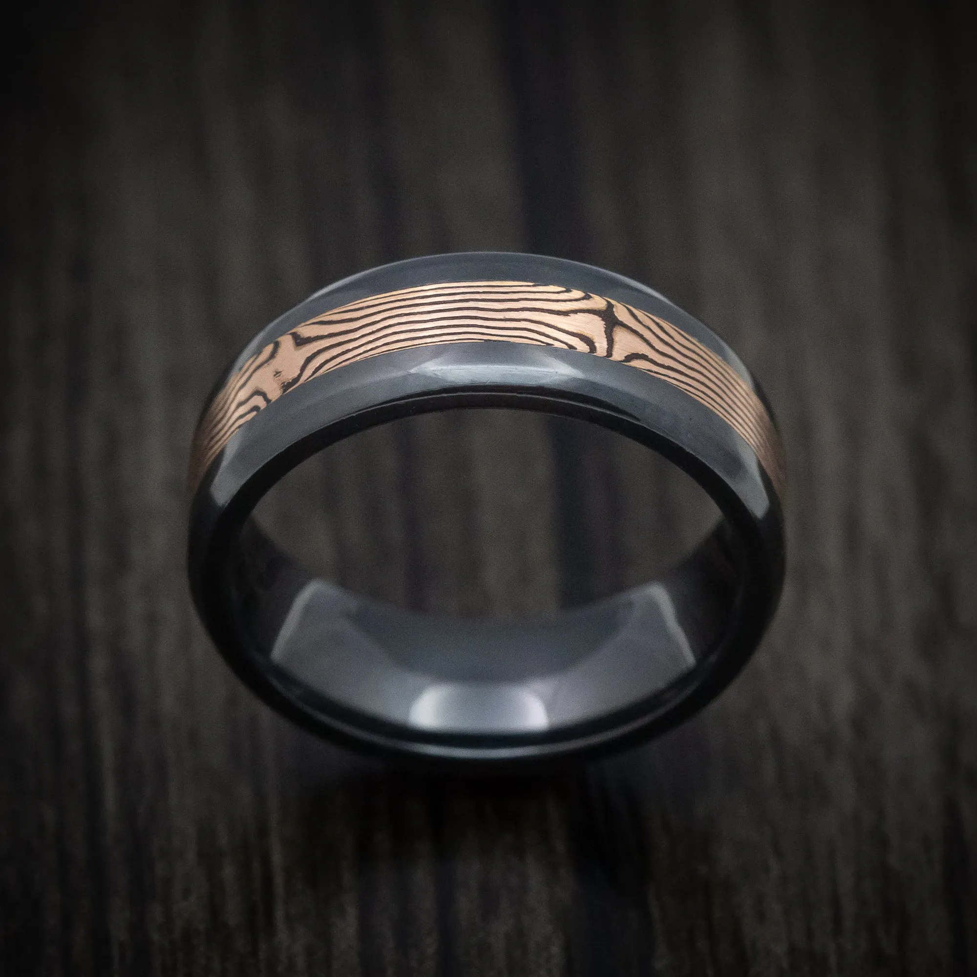 Black Titanium Men's Ring with Mokume Gane Inlay Custom Made Band