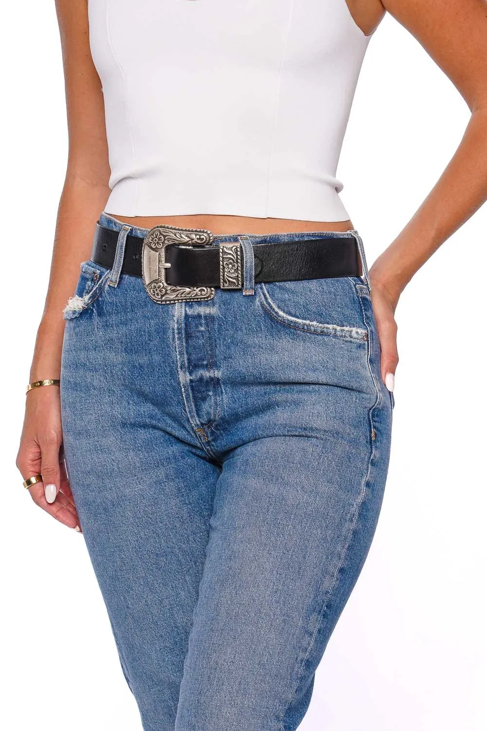 Black Washed Leather Belt
