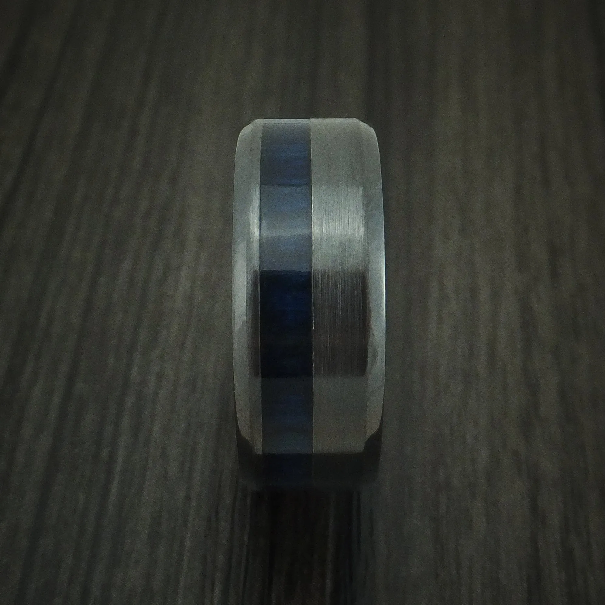 Black Zirconium and Blueberry Wood Men's Ring Custom Made Band