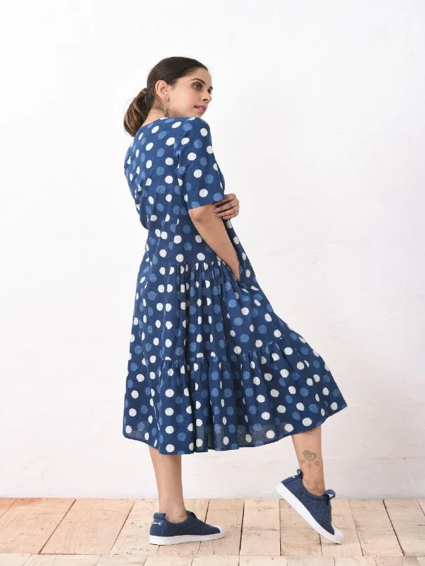 Blue Polka Dot Cotton Jacket Dress