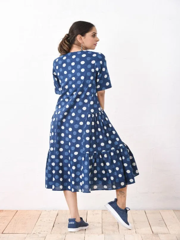 Blue Polka Dot Cotton Jacket Dress
