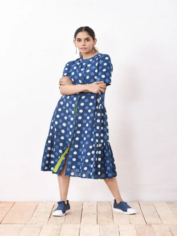 Blue Polka Dot Cotton Jacket Dress