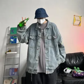 Bonsir 90s streetwear Denim Coat Men's Autumn Hong Kong Style Youth All-Matching Clothes Ins Korean Style Trendy Loose plus Size Jacket
