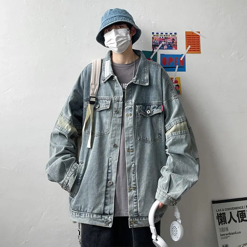Bonsir 90s streetwear Denim Coat Men's Autumn Hong Kong Style Youth All-Matching Clothes Ins Korean Style Trendy Loose plus Size Jacket