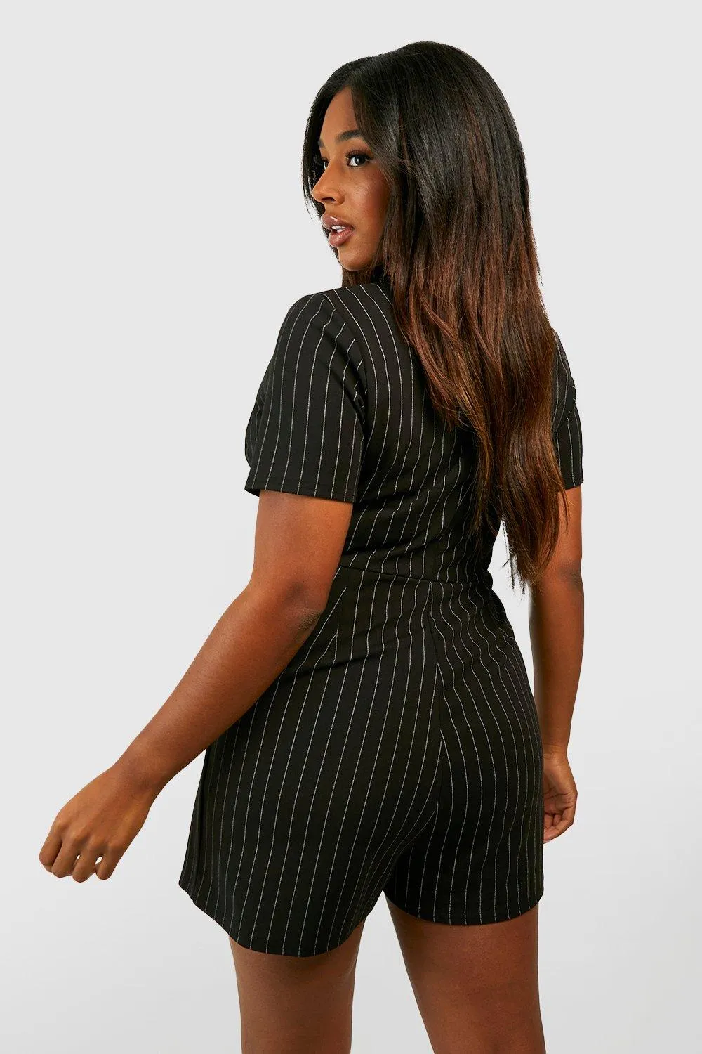 Boohoo Tonal Striped Crepe Jacket Dress, Black